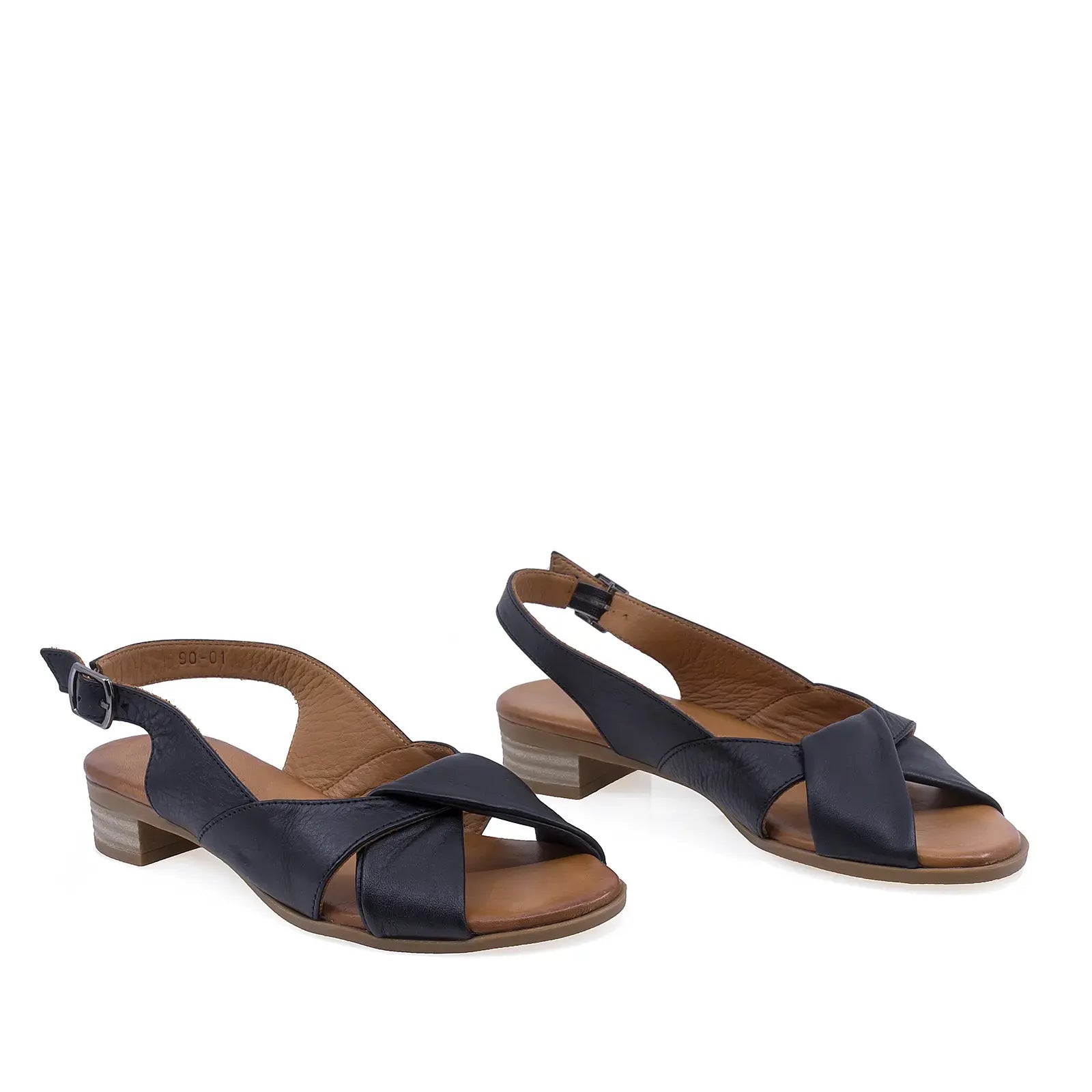 Sandale damă Anna Viotti D19-90 negre din piele naturală, cu toc pătrat de 3 cm și design casual-elegant