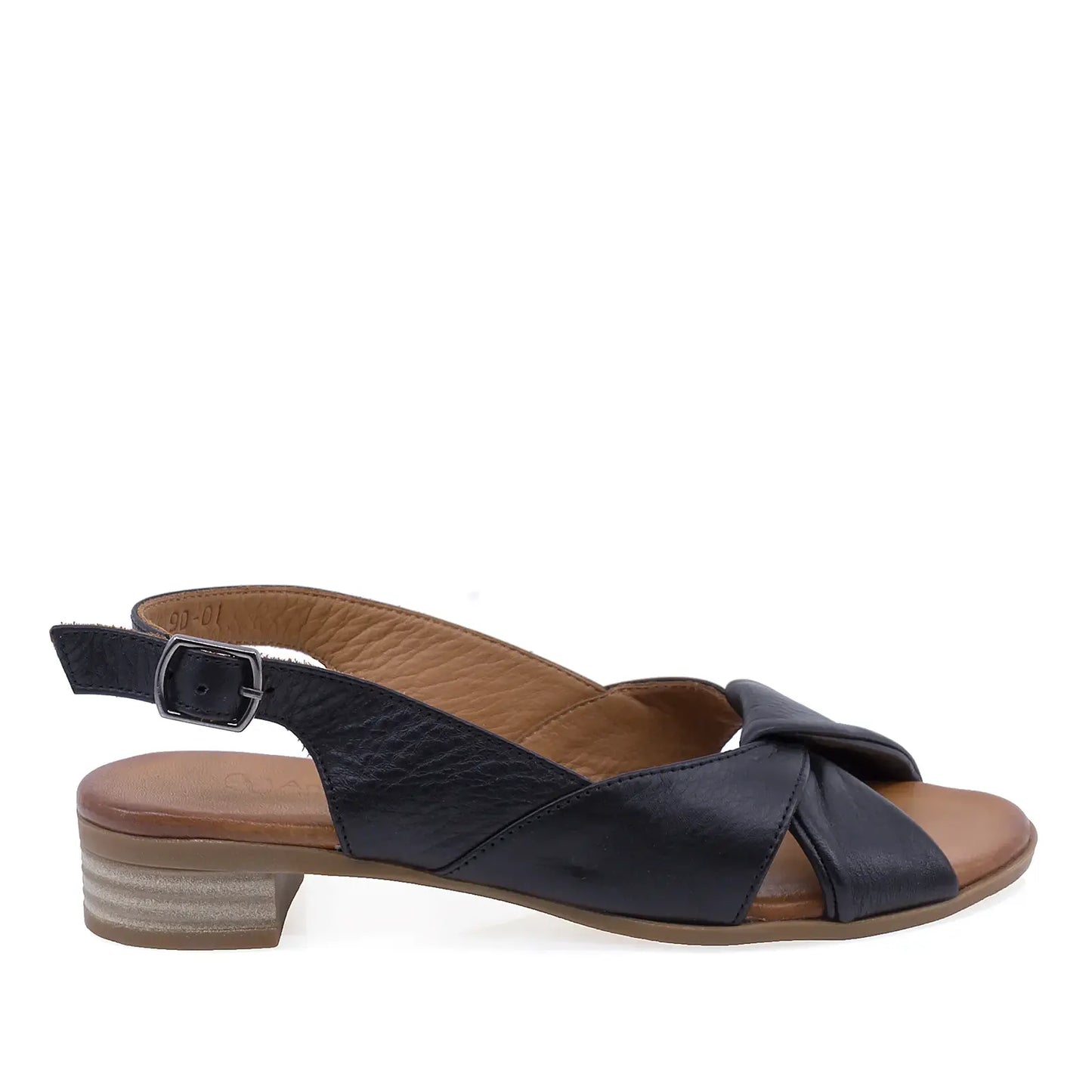 Sandale damă casual-elegante Anna Viotti D19-90 negre, vedere laterală dreapta cu toc confortabil și stabil
