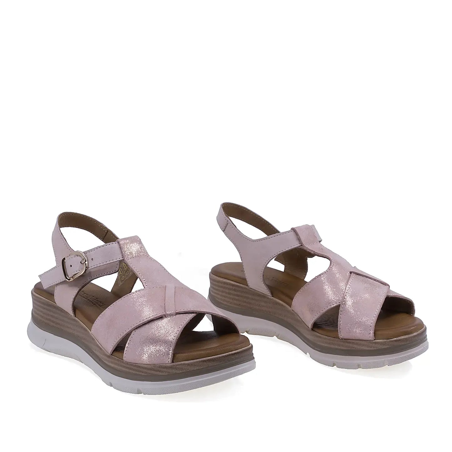 Sandale damă Anna Viotti D20-H2987 pudră sidef din piele naturală, cu branț fusbet și design casual elegant