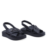 Sandale damă Anna Viotti D200-68314 negre din piele naturală, cu branț fusbet și design casual confort