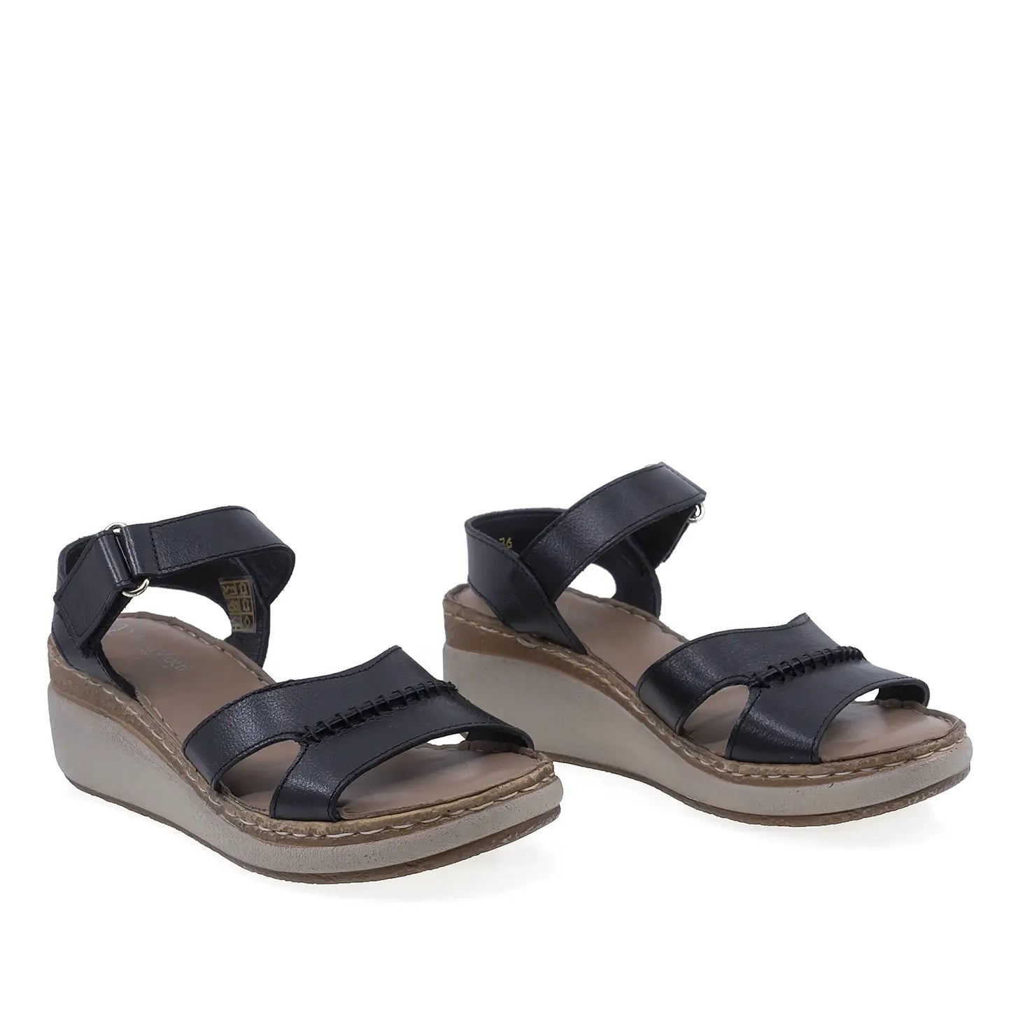Sandale damă Anna Viotti D200-68411 negre din piele naturală, cu talpă ortopedică și design casual confort