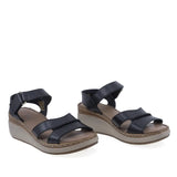 Sandale damă Anna Viotti D200-68411 negre din piele naturală, cu talpă ortopedică și design casual confort