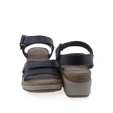 Sandale damă Anna Viotti D200-68411 negre, vedere din spate, cu platformă ortopedică de 6 cm