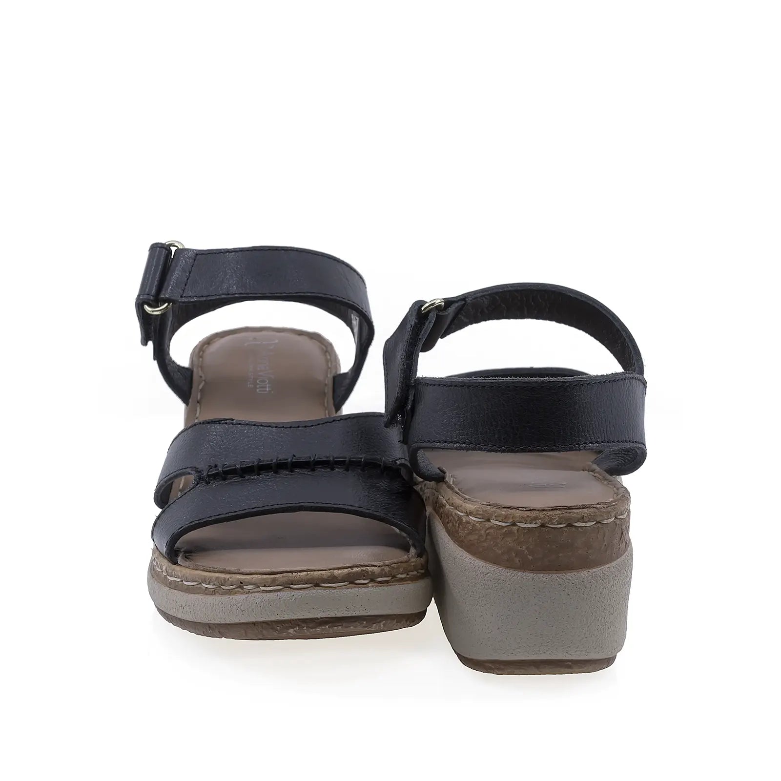 Sandale damă Anna Viotti D200-68411 negre, vedere din spate, cu platformă ortopedică de 6 cm