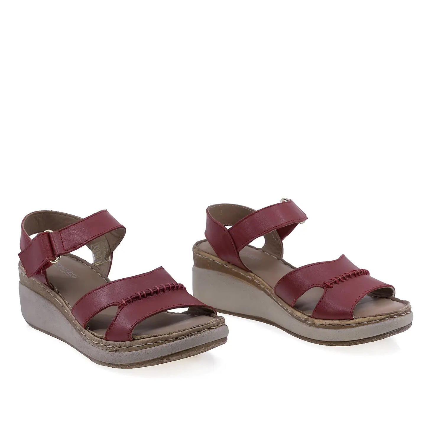 Sandale damă Anna Viotti D200-68411 roșii din piele naturală, cu talpă ortopedică și design casual confort