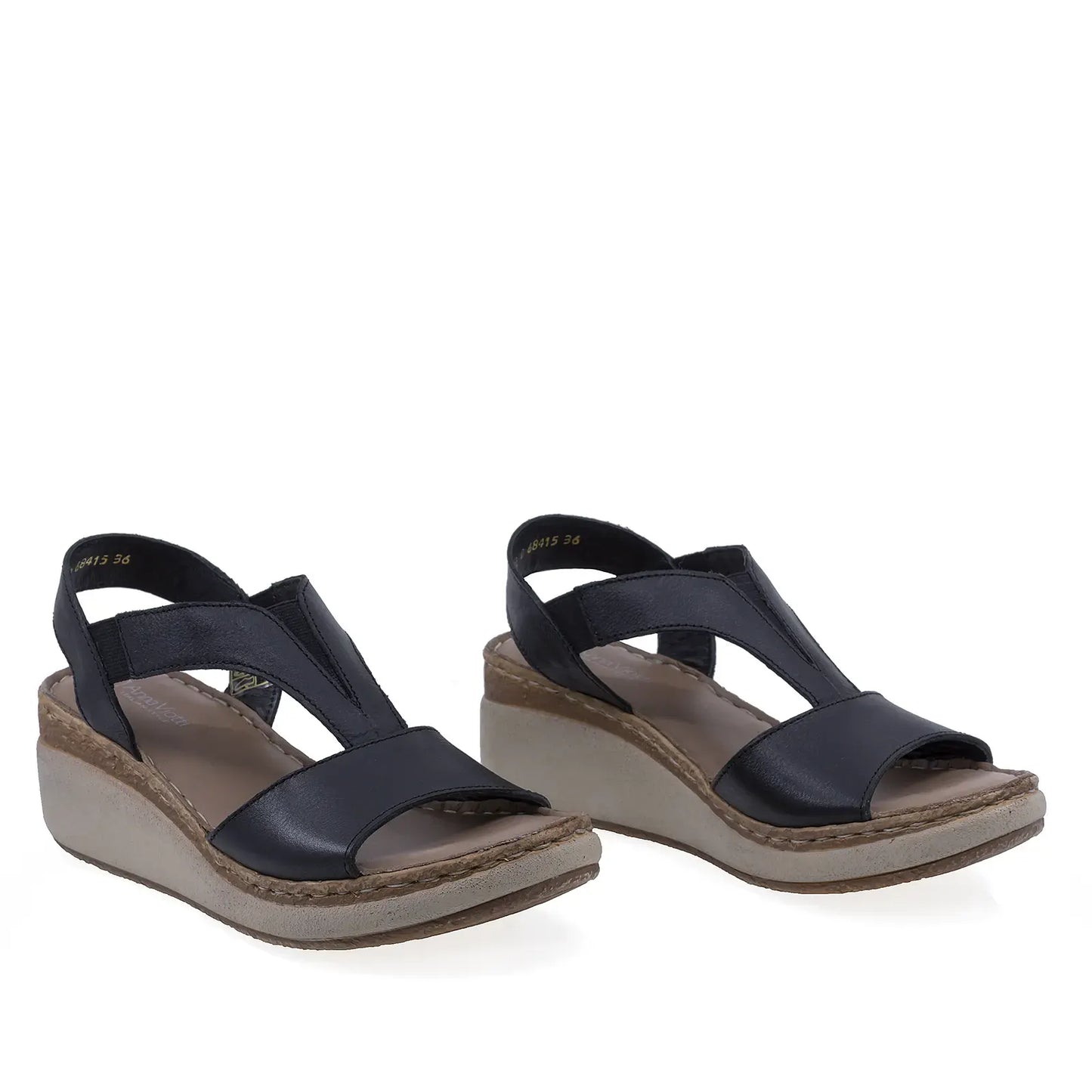Sandale damă Anna Viotti D200-68415 negre din piele naturală, cu talpă ortopedică și design casual confortabil