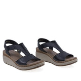 Sandale damă Anna Viotti D200-68415 negre din piele naturală, cu talpă ortopedică și design casual confortabil