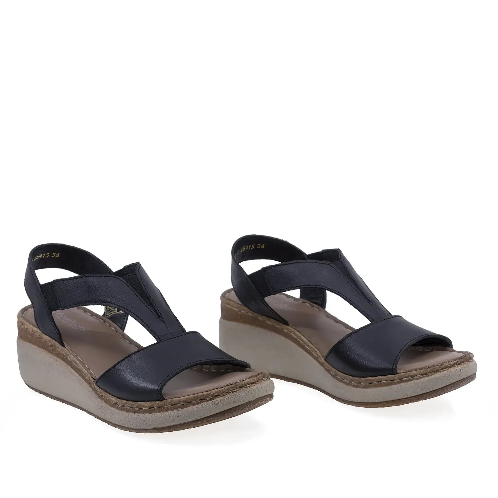 Sandale damă Anna Viotti D200-68415 negre din piele naturală, cu talpă ortopedică și design casual confortabil
