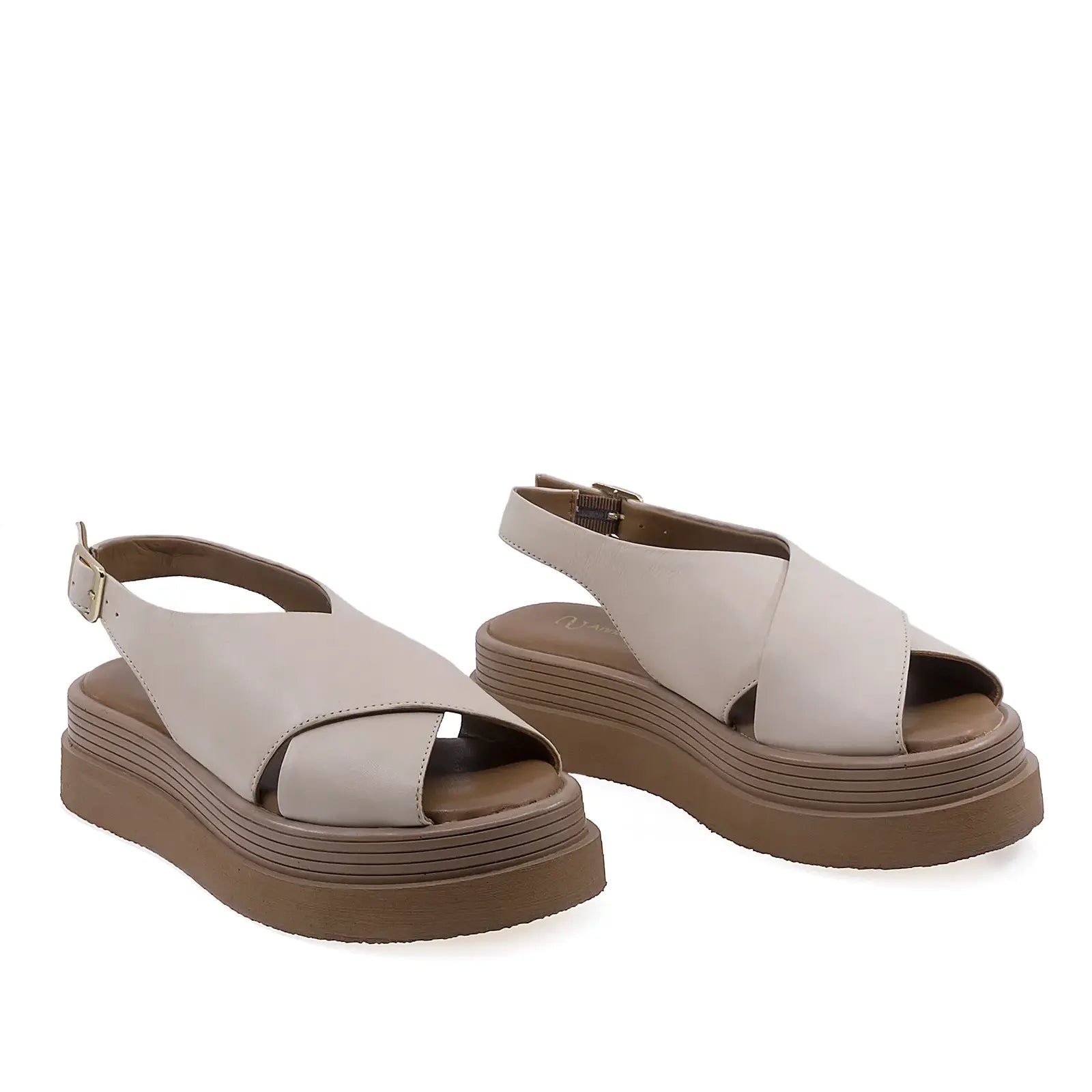 Sandale dama Anna Viotti D202-82410 ivory din piele naturala, cu platforma confortabila si design casual elegant