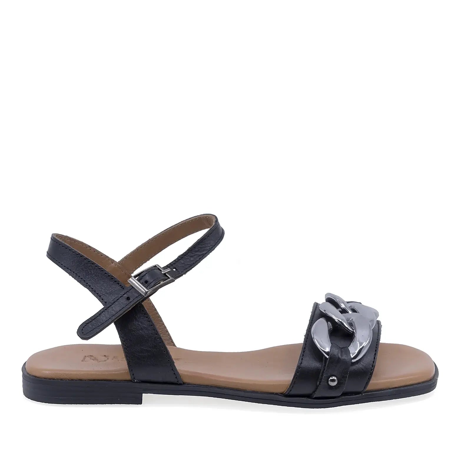 Vedere laterală dreapta a sandalelor damă Anna Viotti D21-BL143 negre, confortabile și ușor de asortat