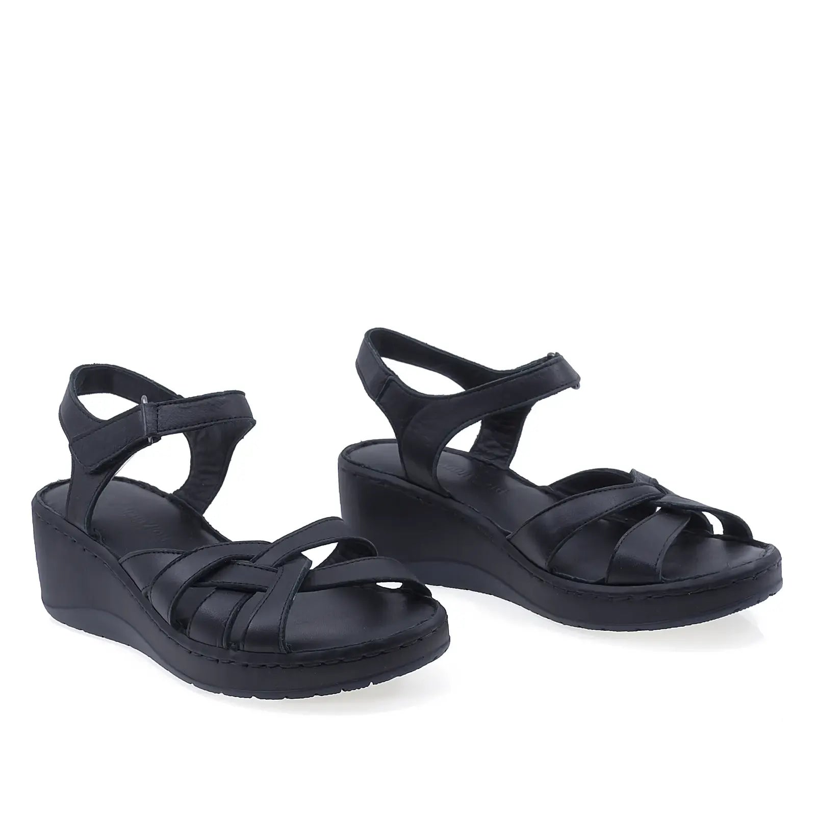 Sandale dama Anna Viotti D21-E246-45 negre din piele naturala, cu platforma confortabila si design casual