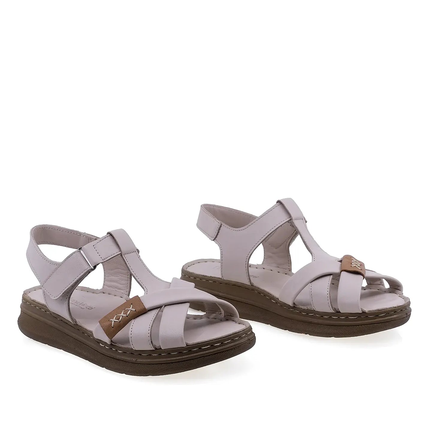 Sandale dama Anna Viotti D21-NDR401 pudra din piele naturala, cu brant fusbet si design casual confortabil