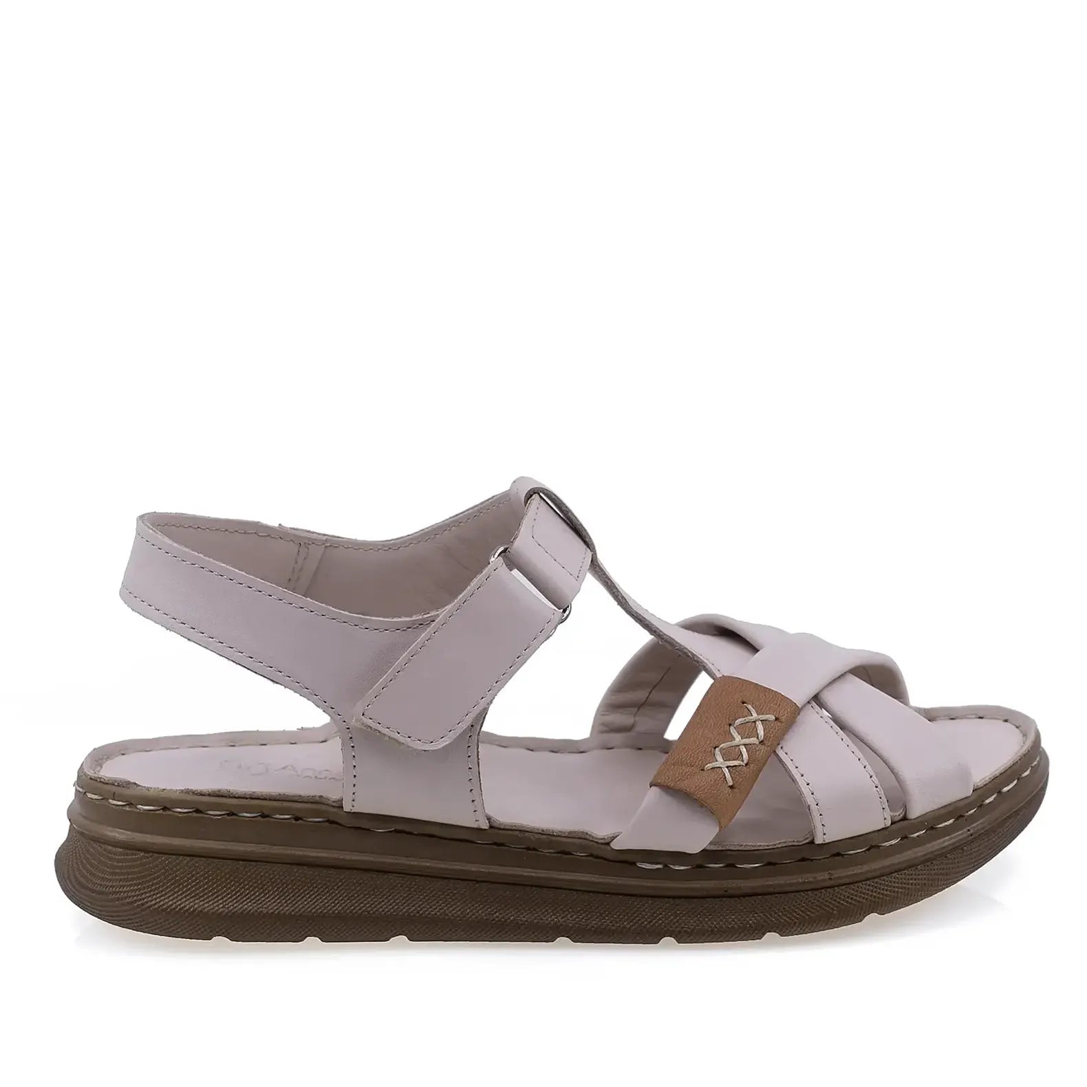 Sandale dama casual Anna Viotti D21-NDR401 pudra, vedere laterala dreapta, cu inchidere reglabila cu arici
