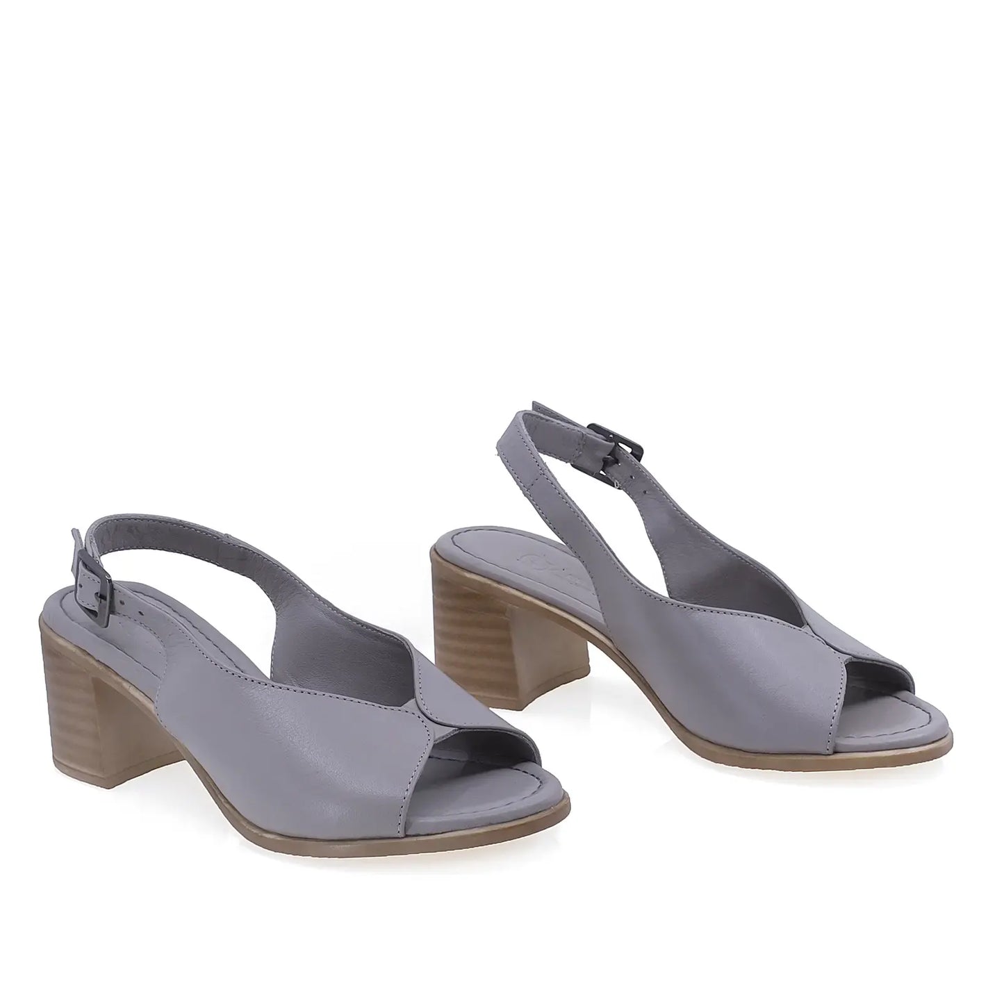 Sandale damă Anna Viotti D22-K102 gri din piele naturală, cu toc de 6 cm și design casual elegant