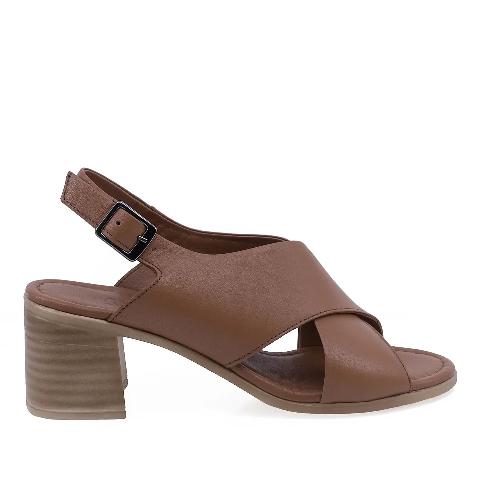 Profil lateral dreapta al sandalelor Anna Viotti D22-K112 coniac, realizate din piele naturală premium