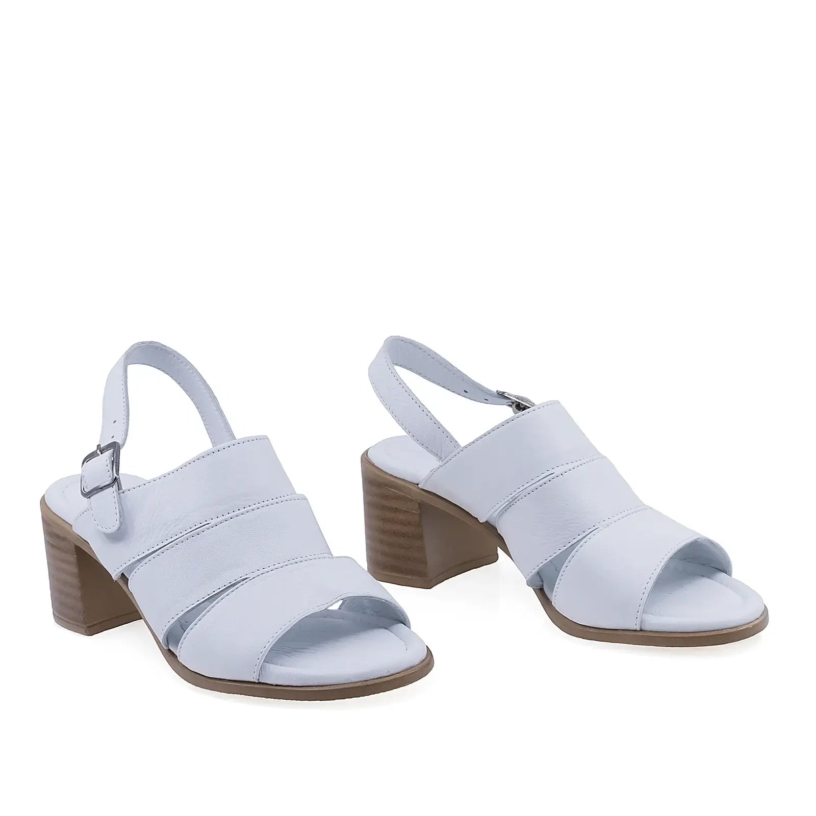 Sandale dama Anna Viotti D22-K521 albe din piele naturala, model casual-elegant cu toc patrat de 6 cm