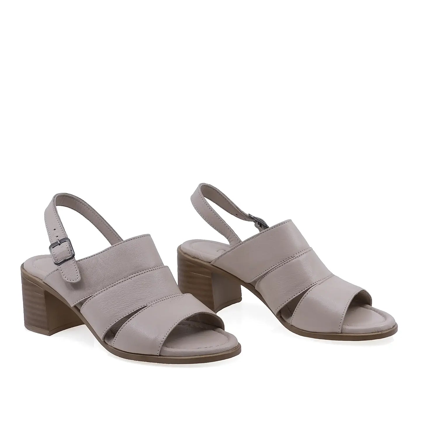 Sandale damă Anna Viotti D22-K521 bej din piele naturală, cu toc pătrat și design casual-elegant