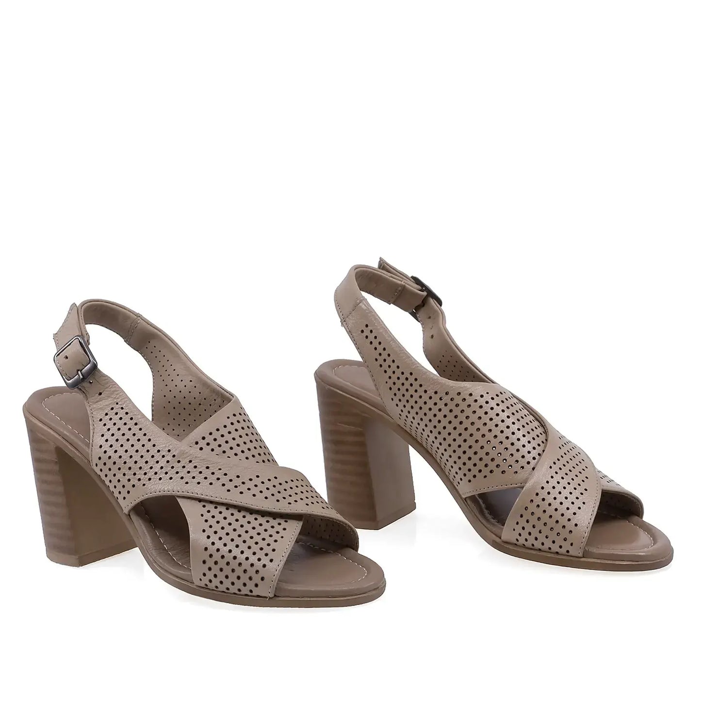 Sandale damă Anna Viotti D22-K721 camel din piele naturală, cu toc pătrat elegant și design modern