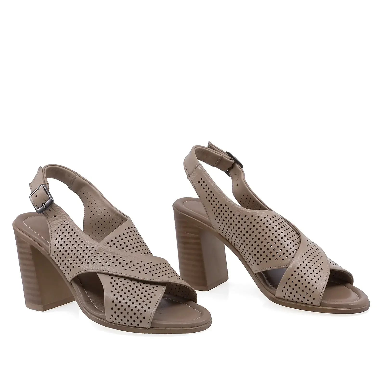 Sandale damă Anna Viotti D22-K721 camel din piele naturală, cu toc pătrat elegant și design modern