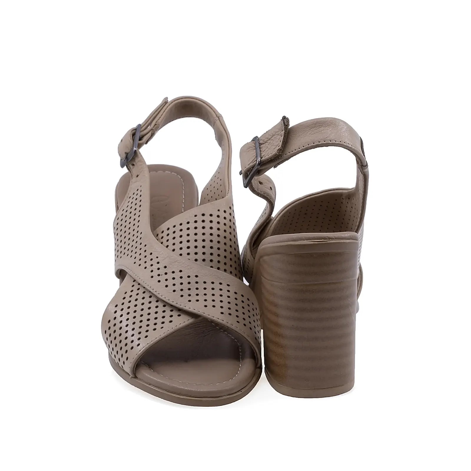 Sandale damă Anna Viotti D22-K721 camel, vedere din spate, cu toc pătrat și susținere optimă