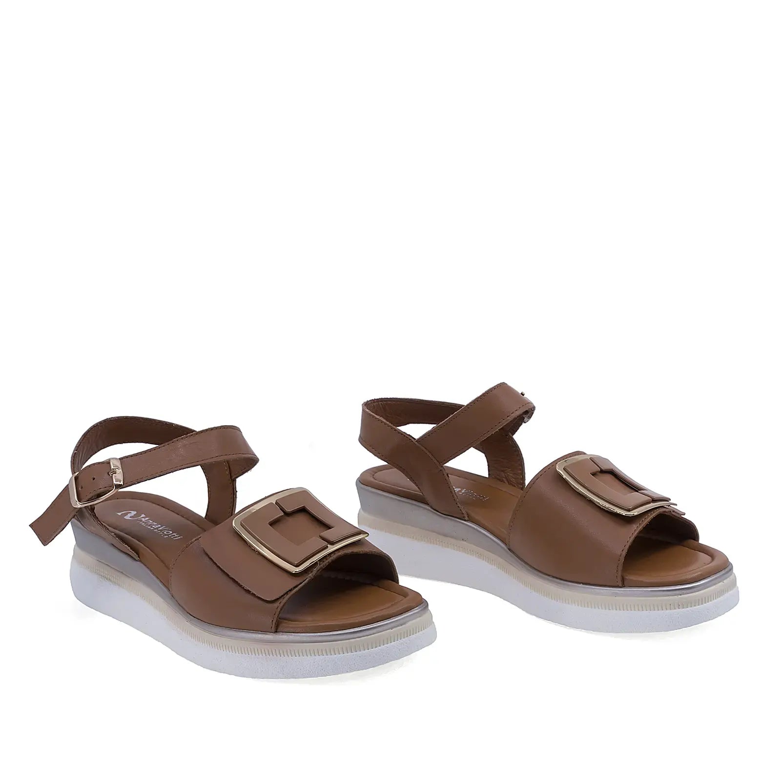 Sandale dama Anna Viotti D22-L1060 coniac din piele naturala, cu platforma confortabila si design casual modern