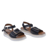 Sandale damă Anna Viotti D22-L1060 negre din piele naturală, cu platformă confortabilă și design casual modern