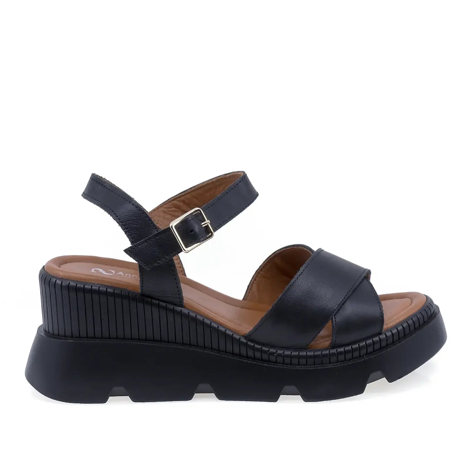 Sandale dama casual Anna Viotti D22-L1233 negre, vedere laterala dreapta, confortabile si usor de purtat zilnic