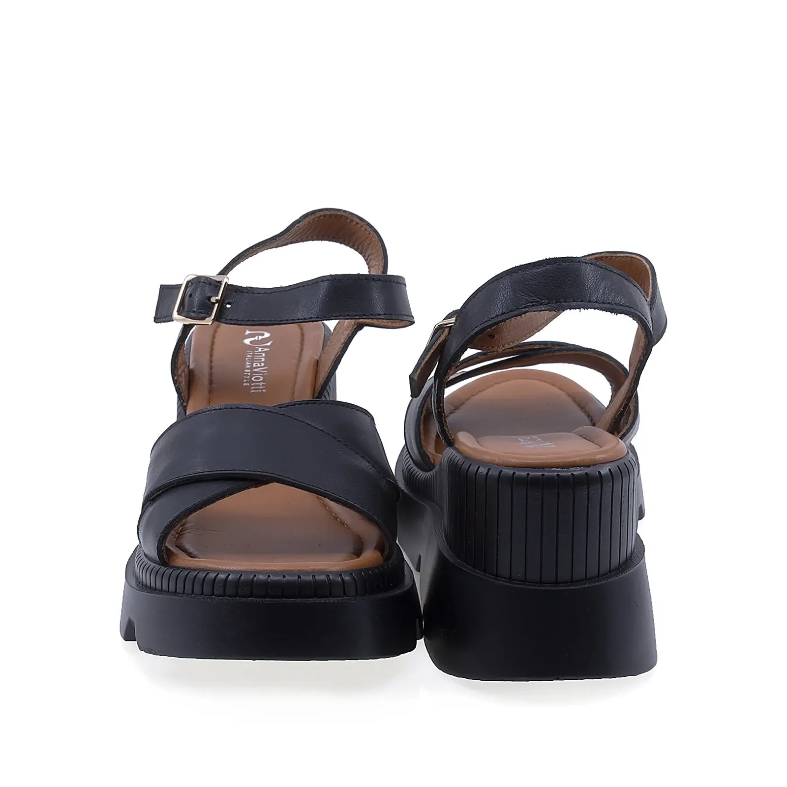 Sandale dama casual Anna Viotti D22-L1233 negre, cu platforma stabila si inchidere practica cu catarama