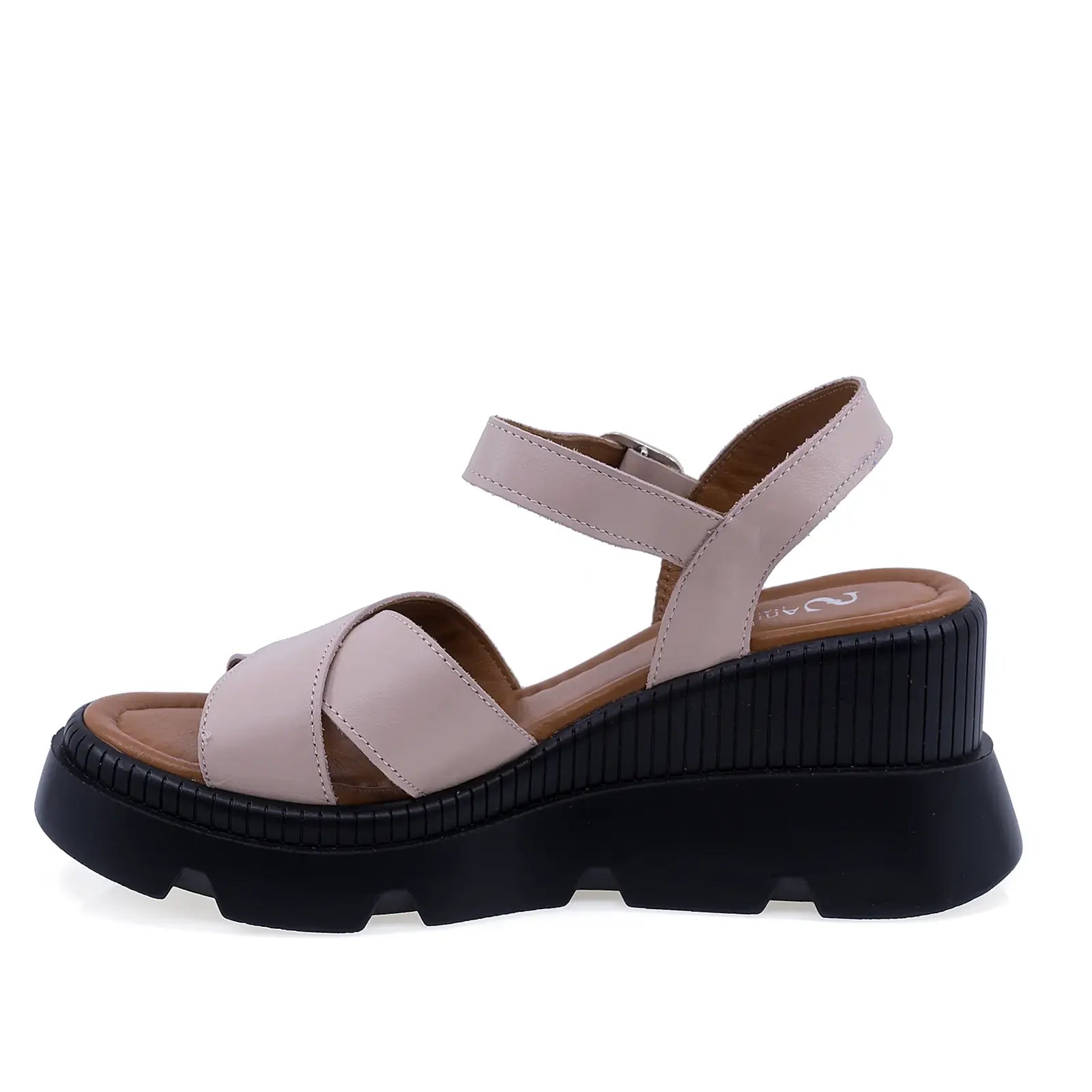 Sandale damă casual Anna Viotti D22-L1233 din piele naturală pudră, cu platformă și susținere excelentă