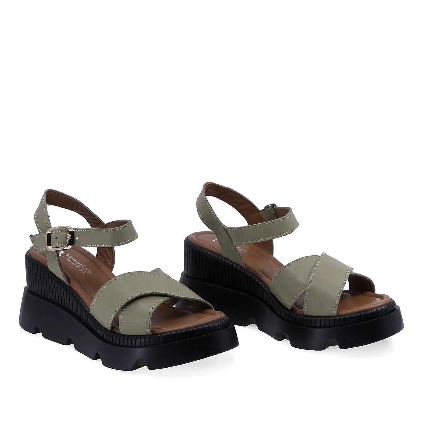 Sandale dama Anna Viotti D22-L1233 verzi din piele naturala, cu platforma confortabila si design casual modern