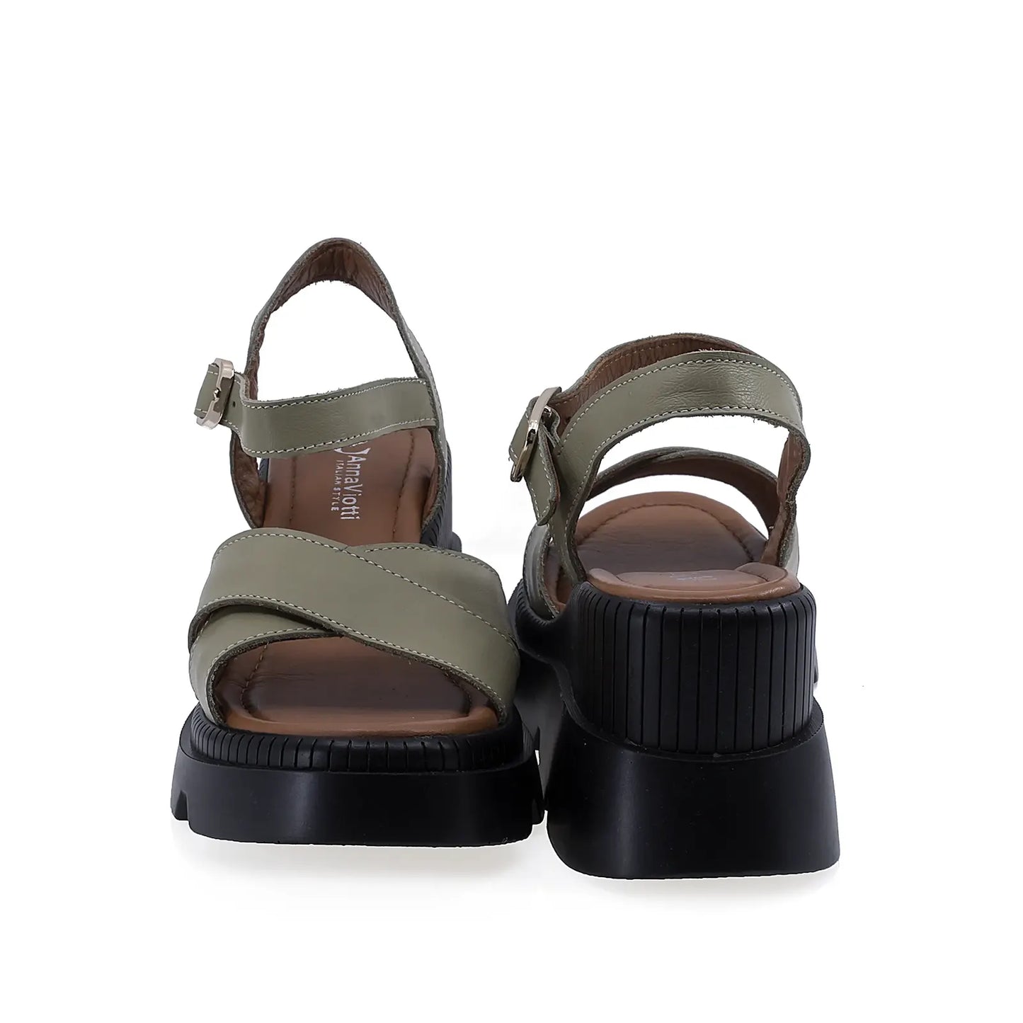 Sandale dama casual Anna Viotti D22-L1233 verde, cu platforma stabila si inchidere practica cu catarama