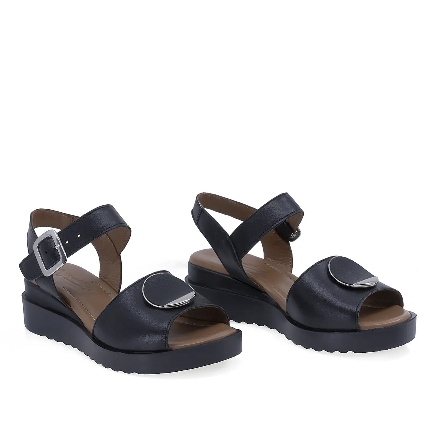 Sandale damă Anna Viotti D22-S361 negre din piele naturală, cu talpă ortopedică și design casual confort