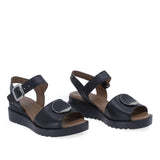 Sandale damă Anna Viotti D22-S361 negre din piele naturală, cu talpă ortopedică și design casual confort