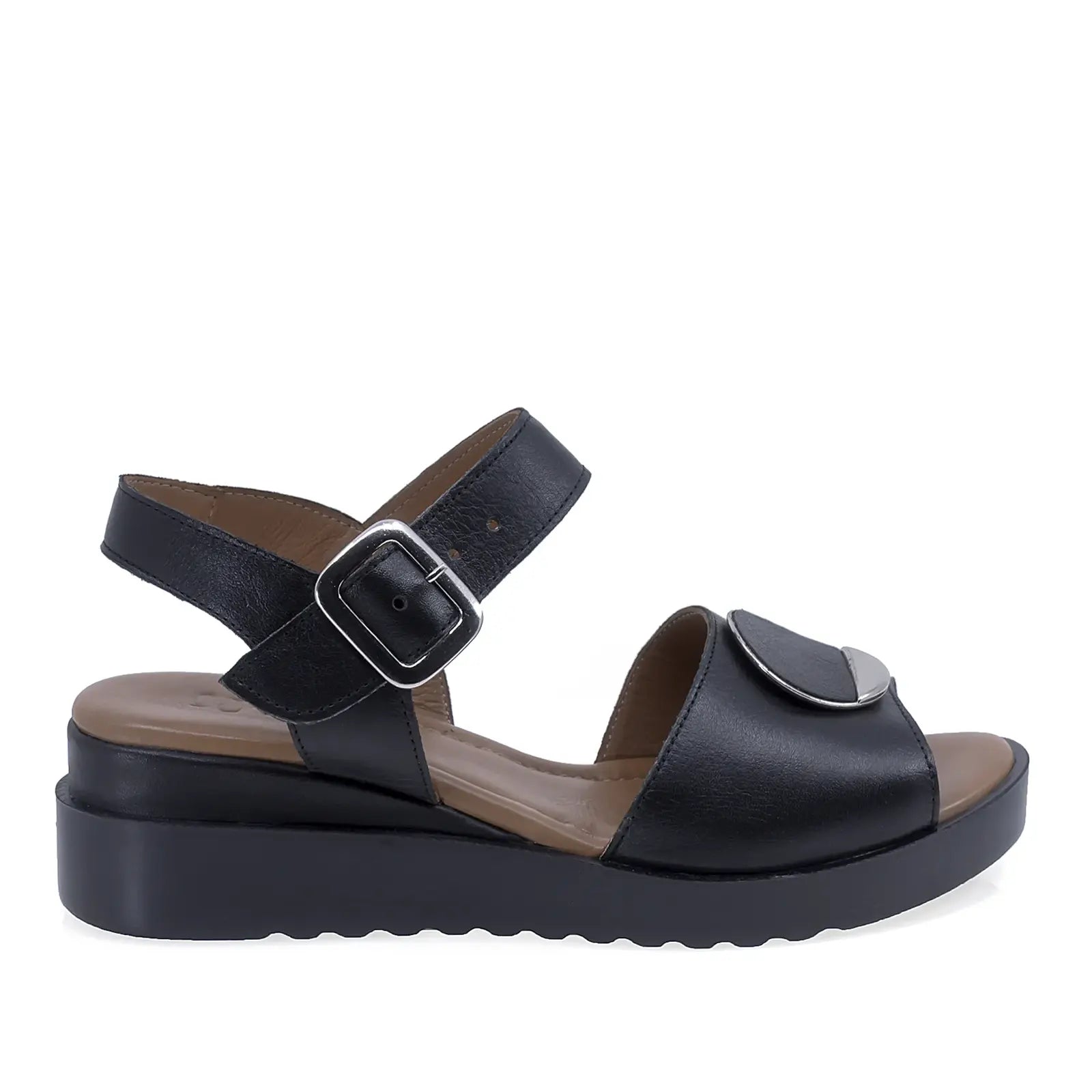 Sandale damă casual Anna Viotti D22-S361 negre, vedere laterală dreapta, confortabile pentru mers zilnic