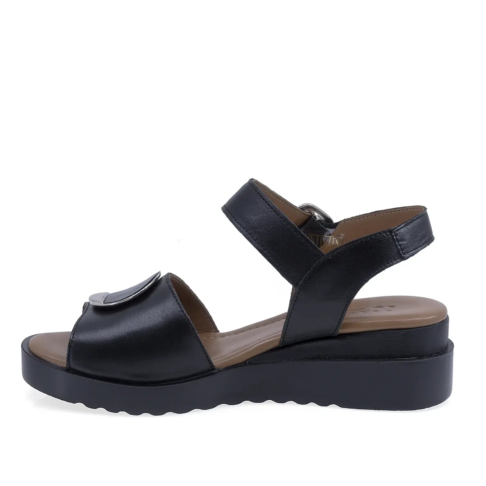 Sandale damă Anna Viotti D22-S361 din piele naturală neagră, cu platformă ergonomică și susținere optimă