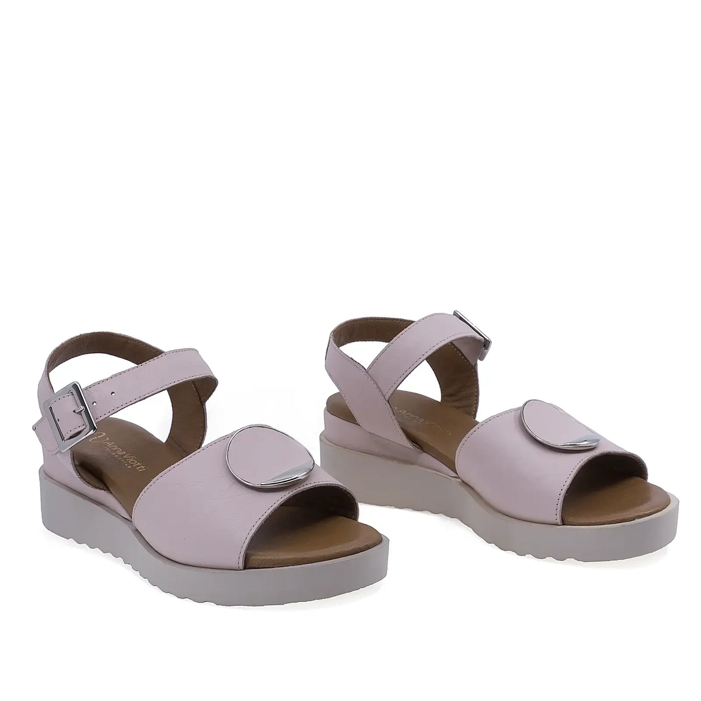 Sandale dama Anna Viotti D22-S361 pudra din piele naturala, cu design casual si talpa ortopedica confortabila