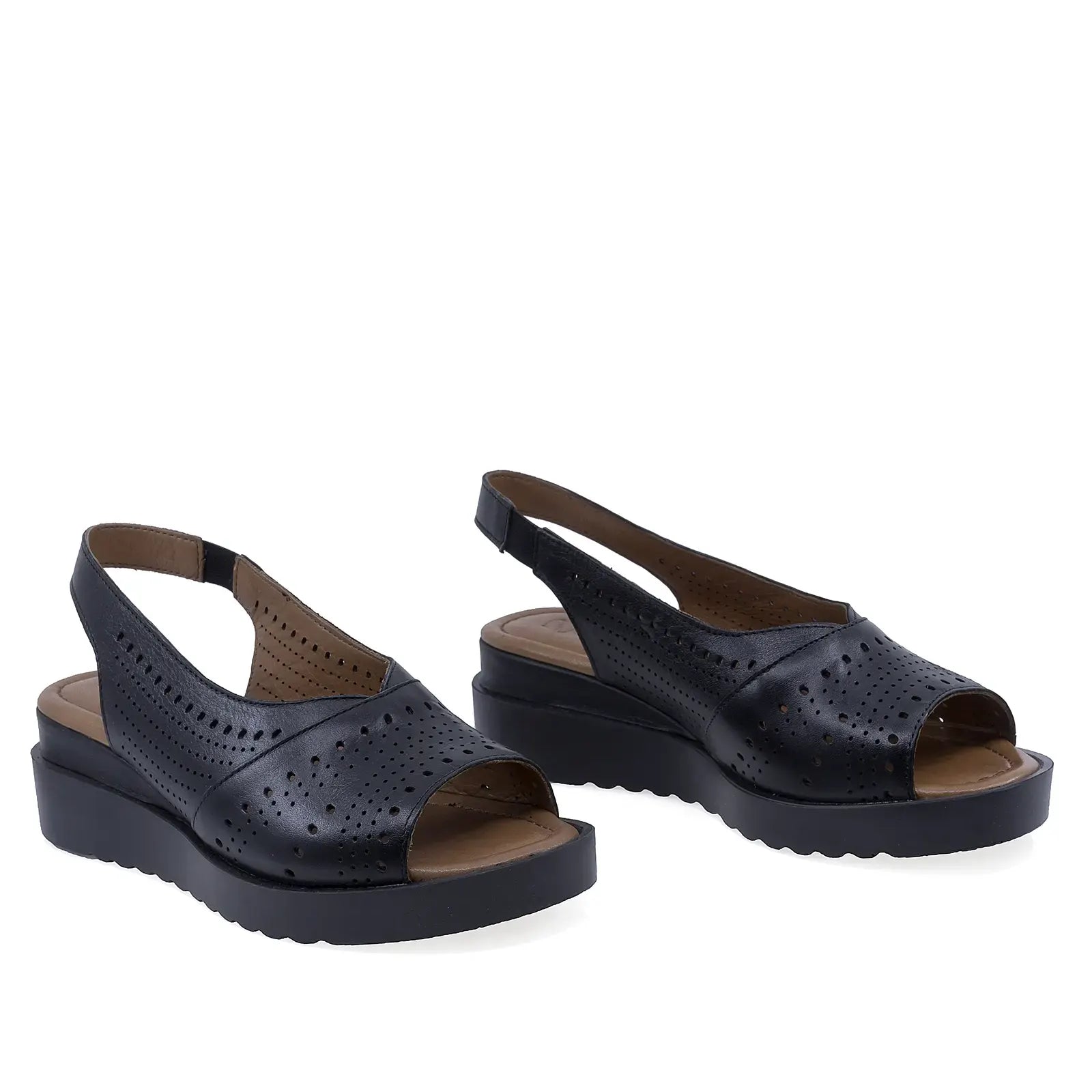 Sandale damă Anna Viotti D22-S365 negre din piele naturală, cu talpă ortopedică și design casual confort