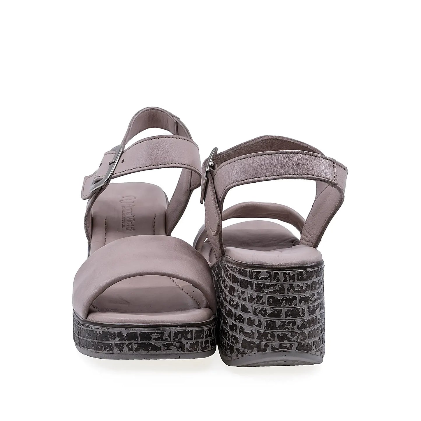 Sandale dama Anna Viotti D22-S490 pudra, vedere din spate, design confortabil pentru purtare zilnica