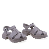 Sandale dama Anna Viotti D22-S494 gri din piele naturala, cu brant fusbet si talpa groasa confortabila