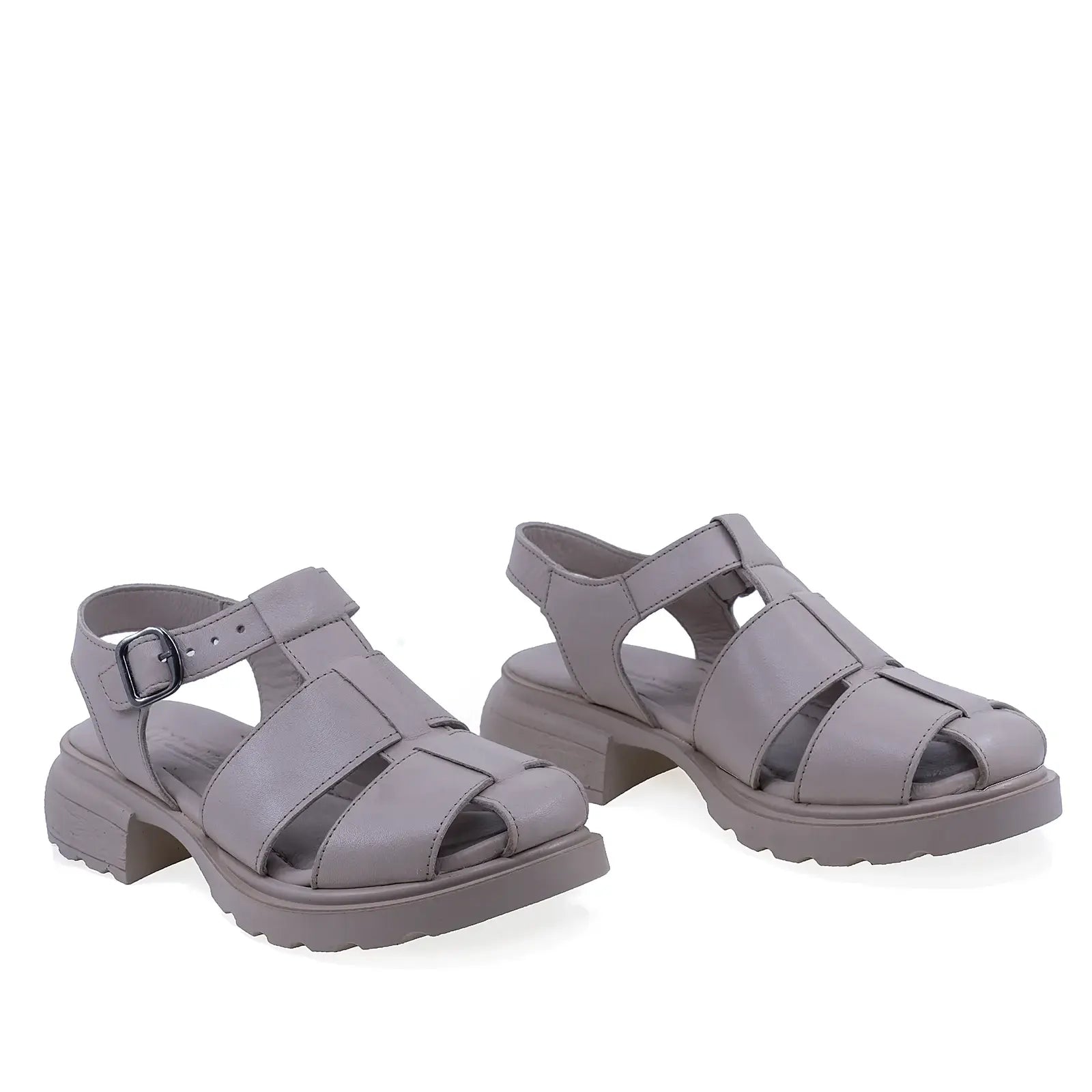 Sandale dama Anna Viotti D22-S494 gri din piele naturala, cu brant fusbet si talpa groasa confortabila