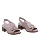 Sandale damă Anna Viotti D22-S502 pudra din piele naturală, cu aspect perforat și toc pătrat confortabil
