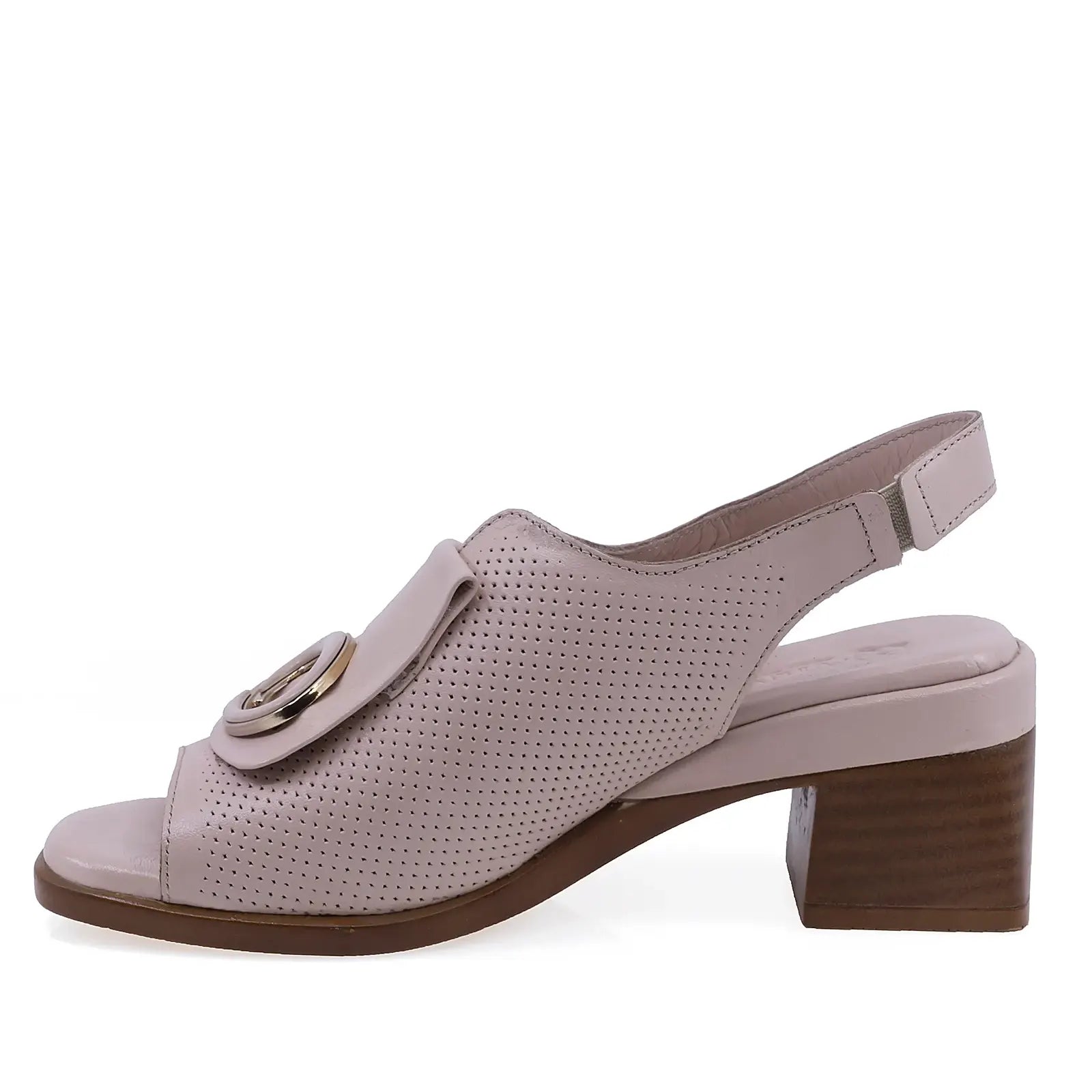 Sandale damă Anna Viotti D22-S502 pudra din piele naturală, cu perforații decorative și confort sporit
