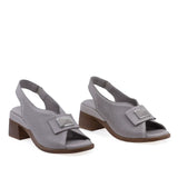 Sandale dama Anna Viotti D22-S503 gri din piele naturala perforata, model casual confort cu toc de 5,5 cm