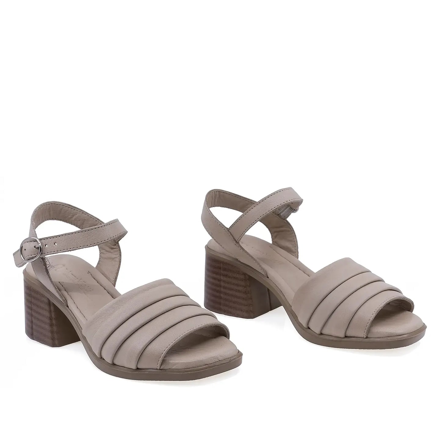 Sandale damă Anna Viotti D22-S510 bej din piele naturală, cu toc pătrat și design casual-elegant