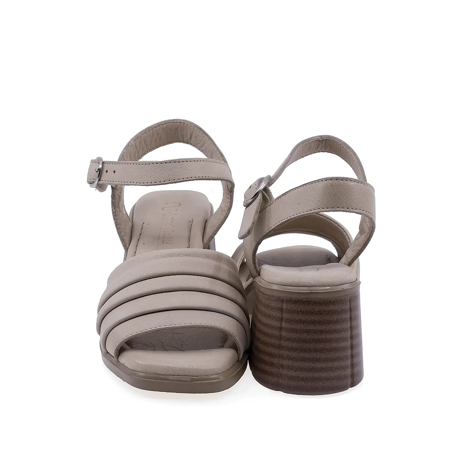 Sandale damă Anna Viotti D22-S510 bej, toc pătrat de 6 cm pentru stabilitate și eleganță