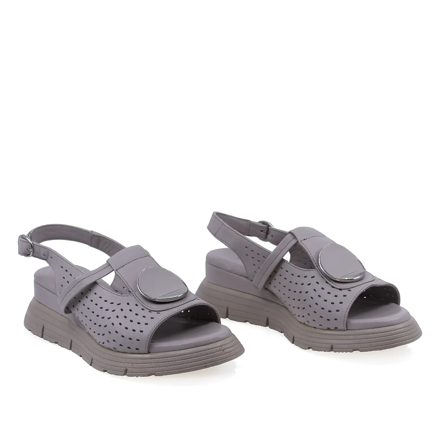 Sandale damă Anna Viotti D22-S566 gri din piele naturală, cu design confortabil și talpă ortopedică
