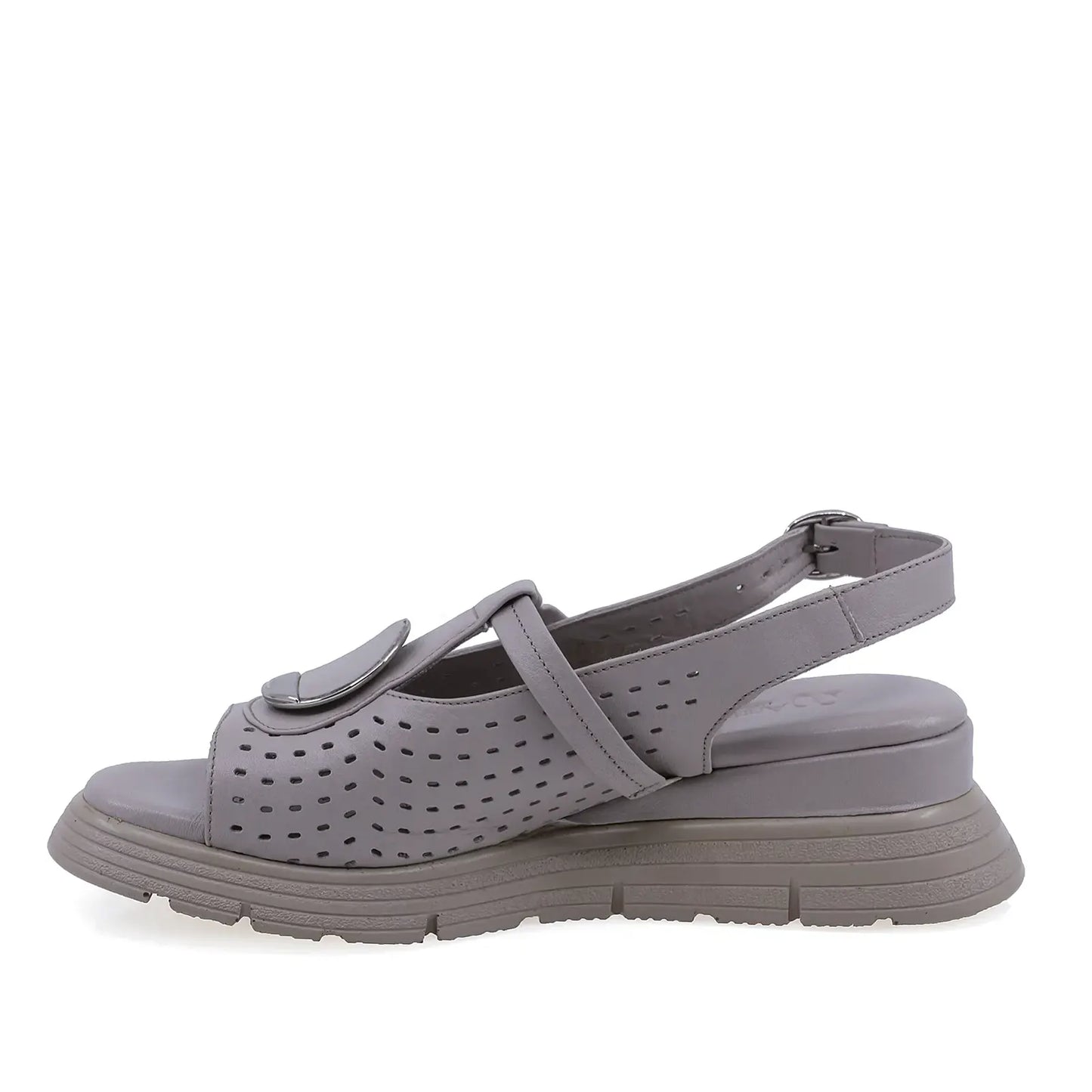 Profil lateral al sandalelor Anna Viotti D22-S566 gri, cu talpă ortopedică și design ergonomic