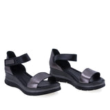 Sandale dama Anna Viotti D22-S574 negru/platin din piele naturala, cu calcai acoperit si design elegant casual