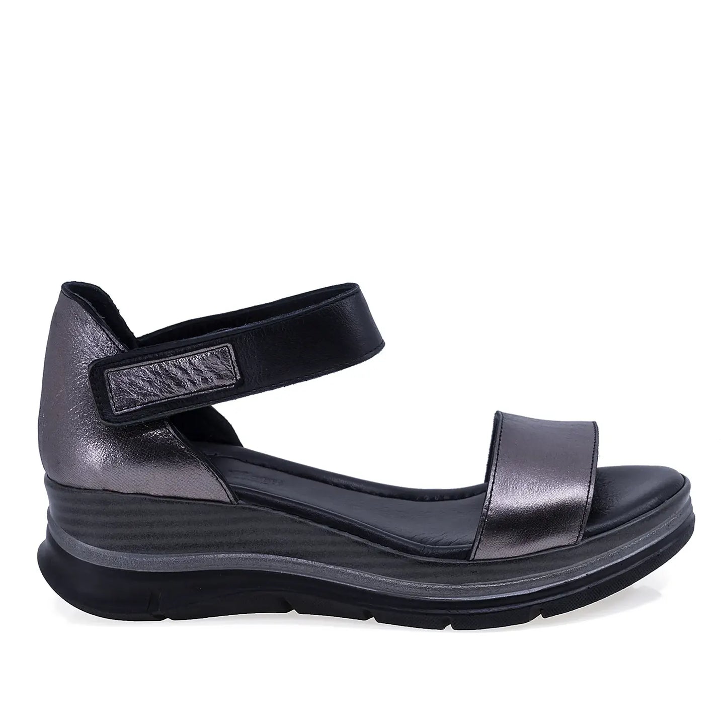 Sandale dama casual Anna Viotti D22-S574 negru/platin, vedere laterala dreapta, confort si sustinere ortopedica