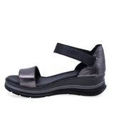 Sandale dama Anna Viotti D22-S574 negru/platin din piele naturala, design modern si talpa ortopedica stabila